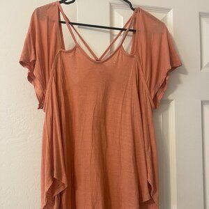 We The Free People Swing Tunic Top Cut Out Back Coral Sz S Linen Blend Strappy